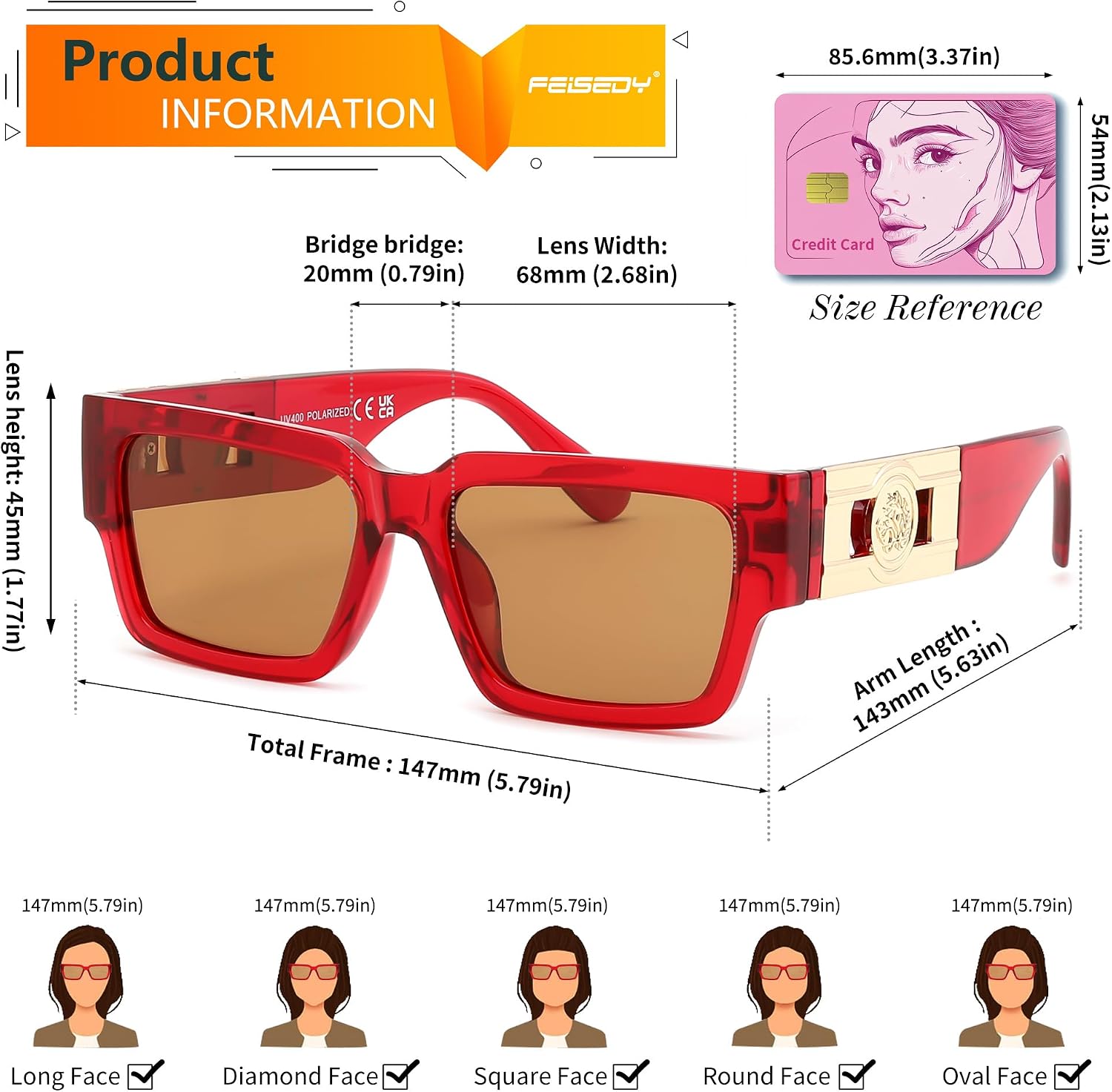 商品图片 25 | B0GD5FWDBC | FEISEDY Retro Trendy Rectangle Polarized Sunglasses for Women Men,Classic Narrow Square Sun Glasses B0314