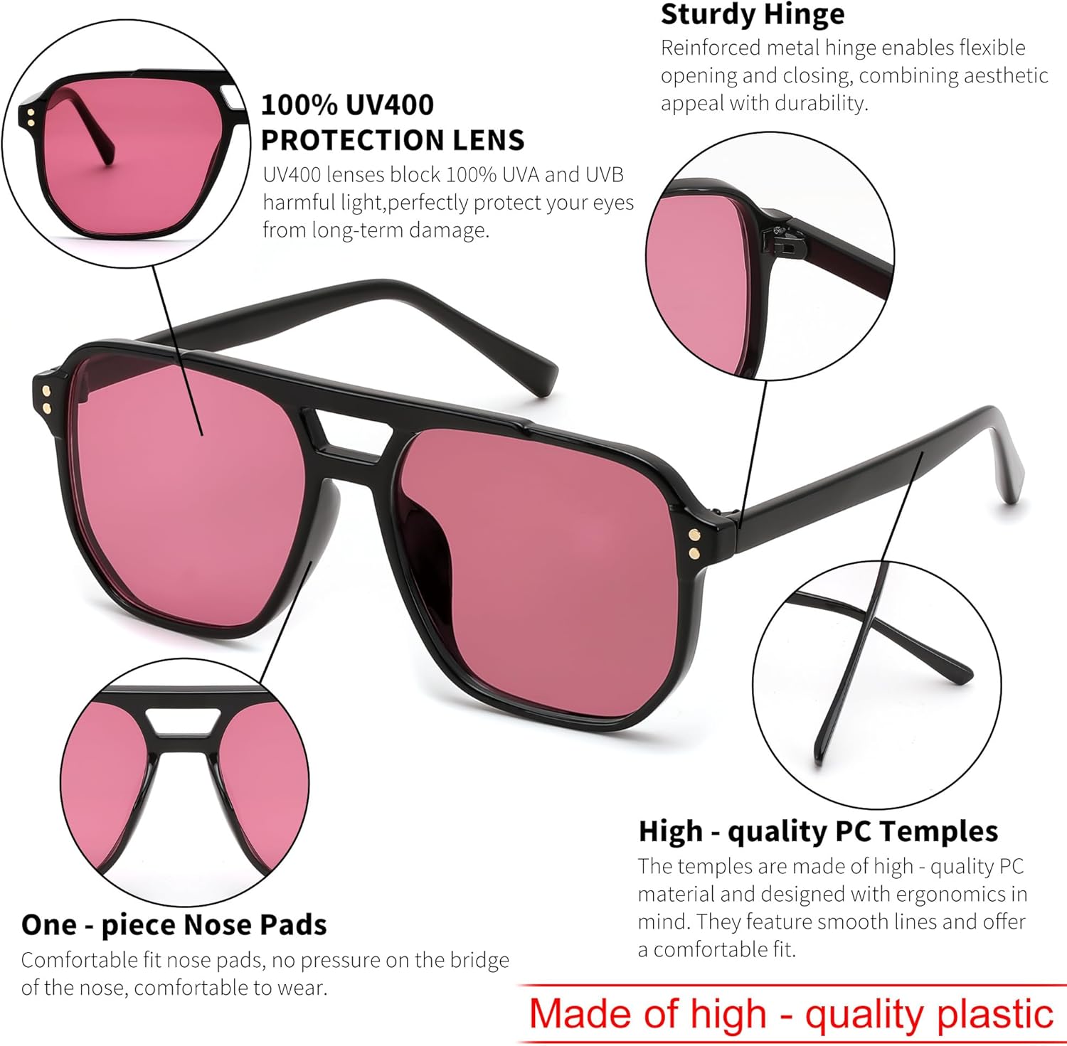 商品图片 4 | B09J8999GR | FEISEDY Retro Square Aviator Sunglasses Women Men 70s Vintage Trendy Plastic Frame Sun Glasses B2835