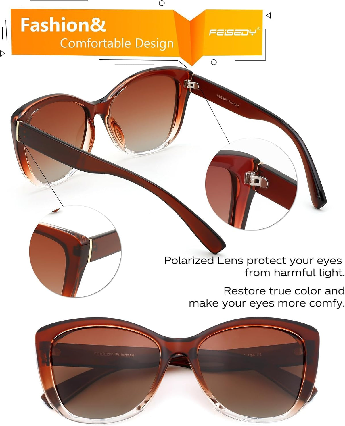ÉÌƷͼƬ 69 | B07M9V125F | FEISEDY Polarized Vintage Sunglasses American Womens Square Jackie O Cat Eye Sunglasses B2451