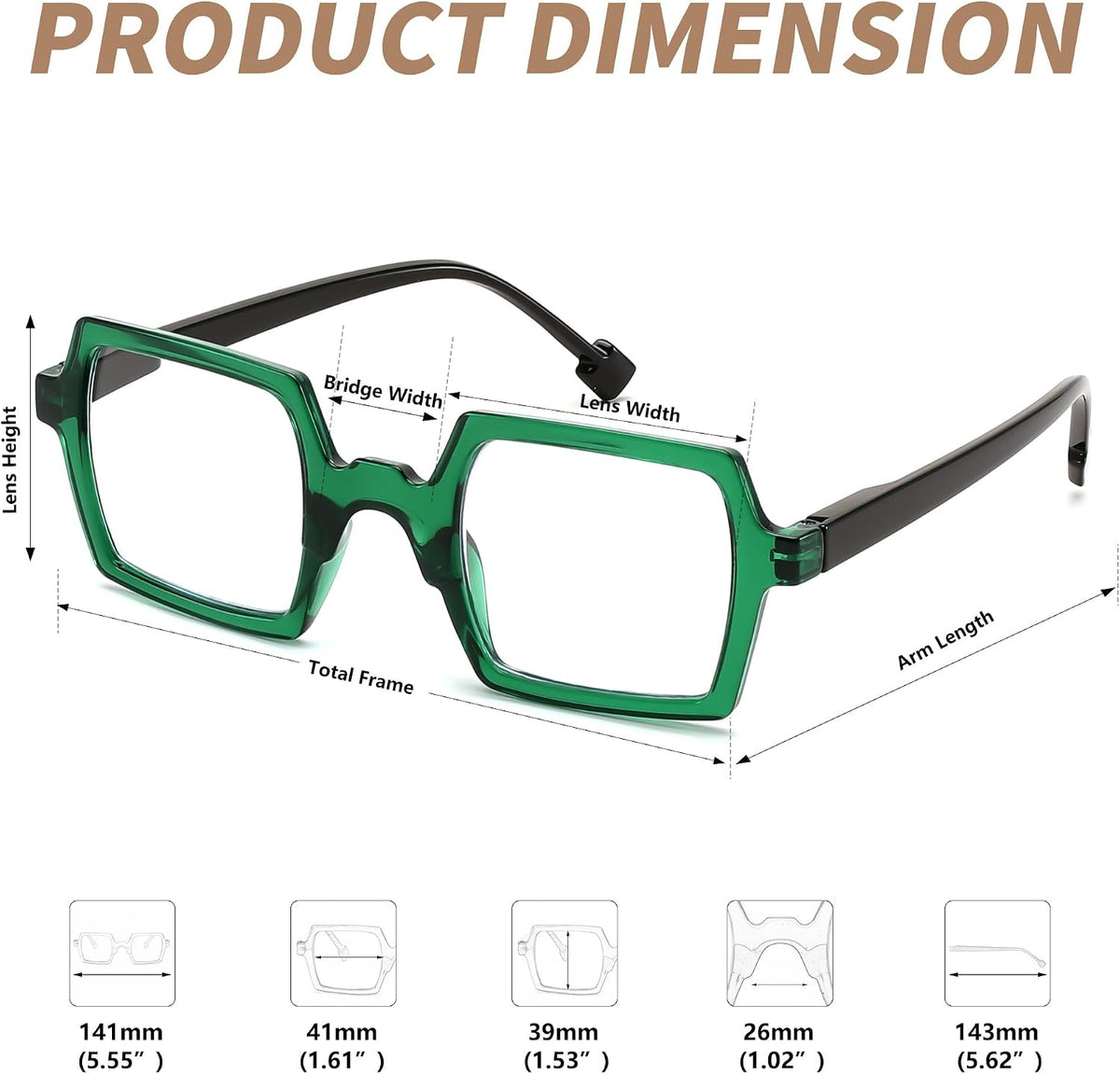 商品图片 6 | B0DNDMV881 | FEISEDY Fashion Blue Light Reading Glasses for Women Square Retro Anti- Glare Digital Eyestrain Readers B0261