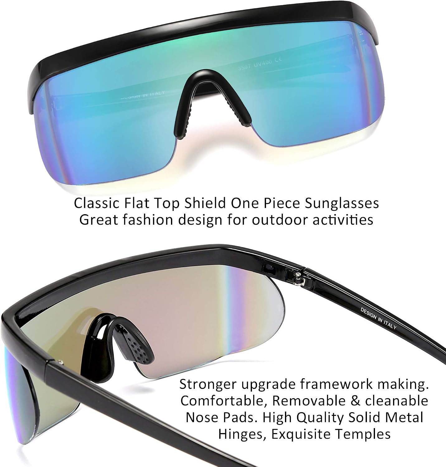 商品图片 14 | B096SD9GGG | FEISEDY Oversized Mirror Shield Sport 80s Sunglasses Ski Goggles Flat Top One Piece Futuristic Visor Women Men B2522