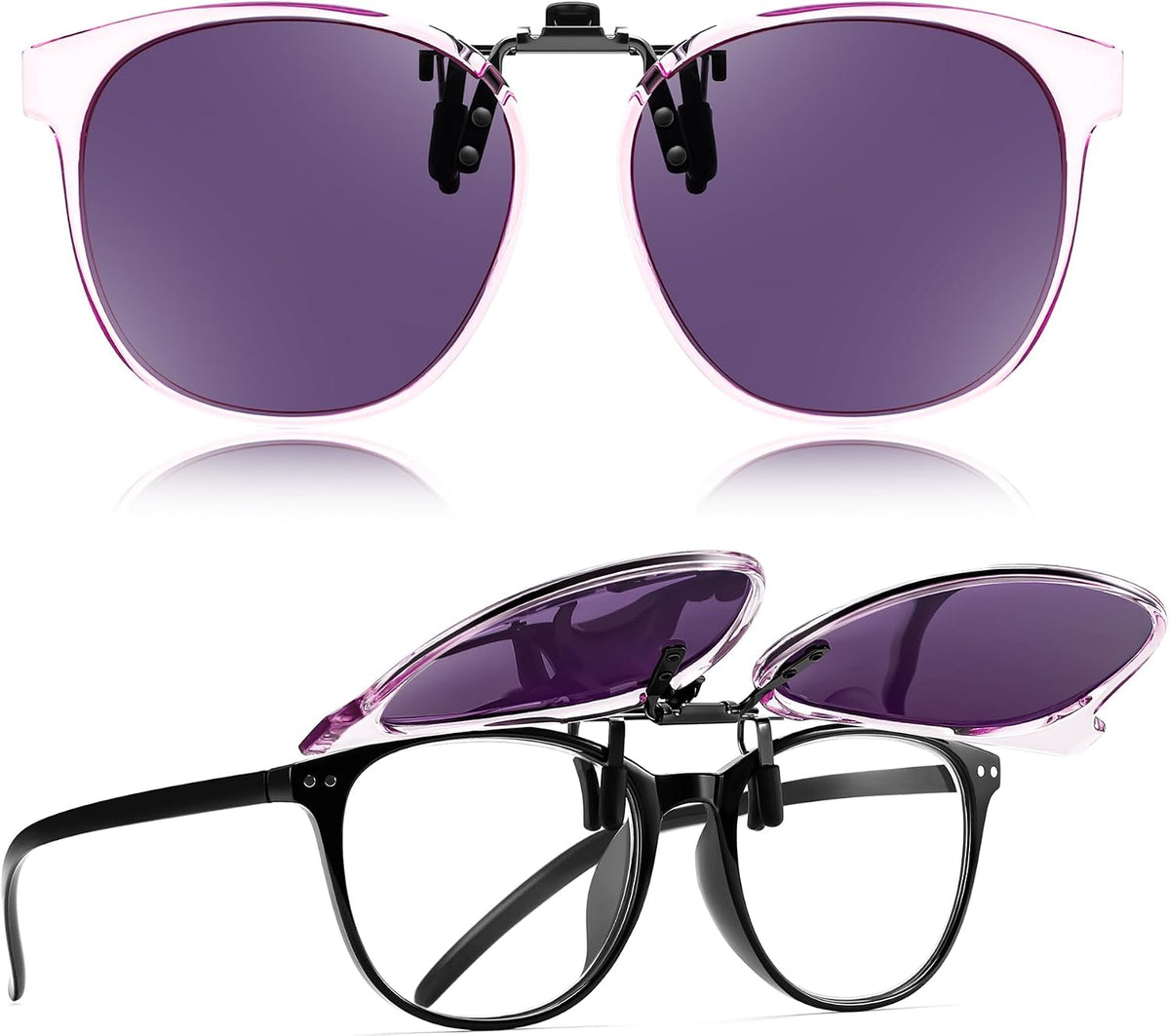 Purple-purple Lens / 54 Millimeters | B0HDSWC788 | FEISEDY Polarized Flip-Up Clip On Sunglasses Over Prescription B0486