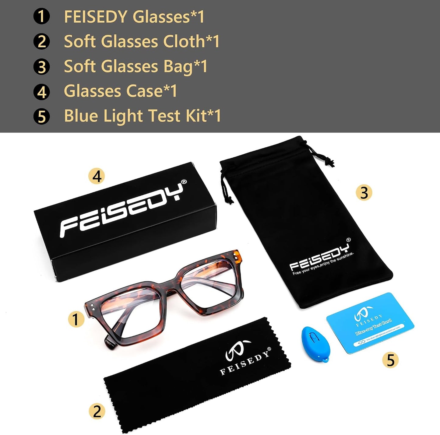 商品图片 34 | B0CWRK3FFF | FEISEDY Blue Light Blocking Glasses Women Men Chunky Square Computer Glasses B0101