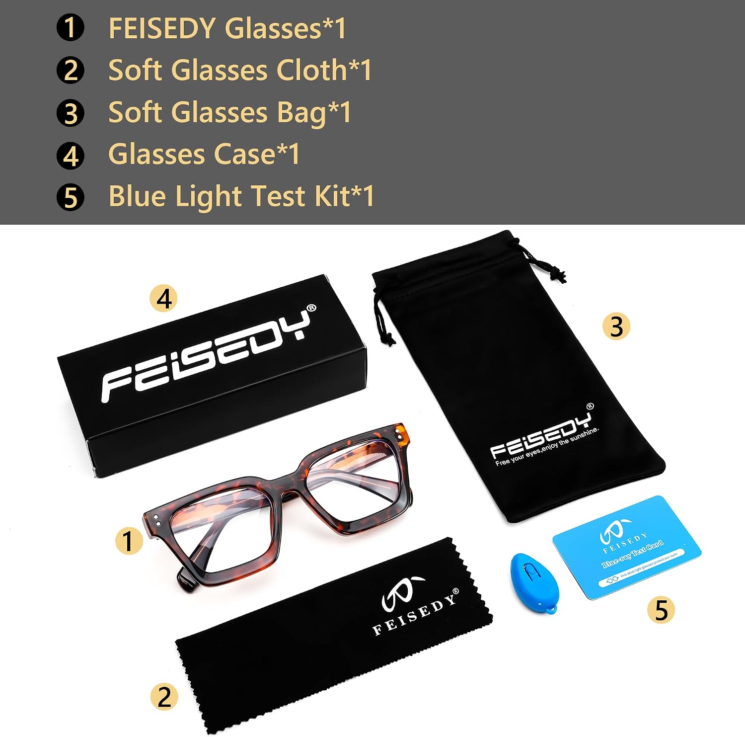 商品图片 34 | B0CWRK3FFF | FEISEDY Blue Light Blocking Glasses Women Men Chunky Square Computer Glasses B0101