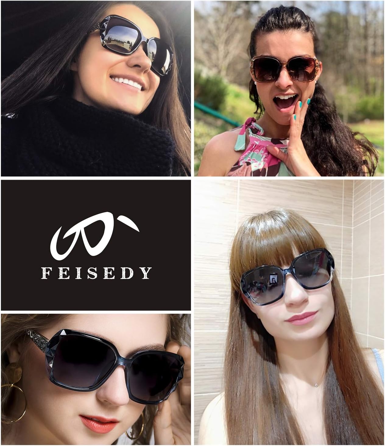 商品图片 3 | B079GT4RXH | FEISEDY Polarized Women Square Sunglasses Sparkling Composite Shiny Frame B2289
