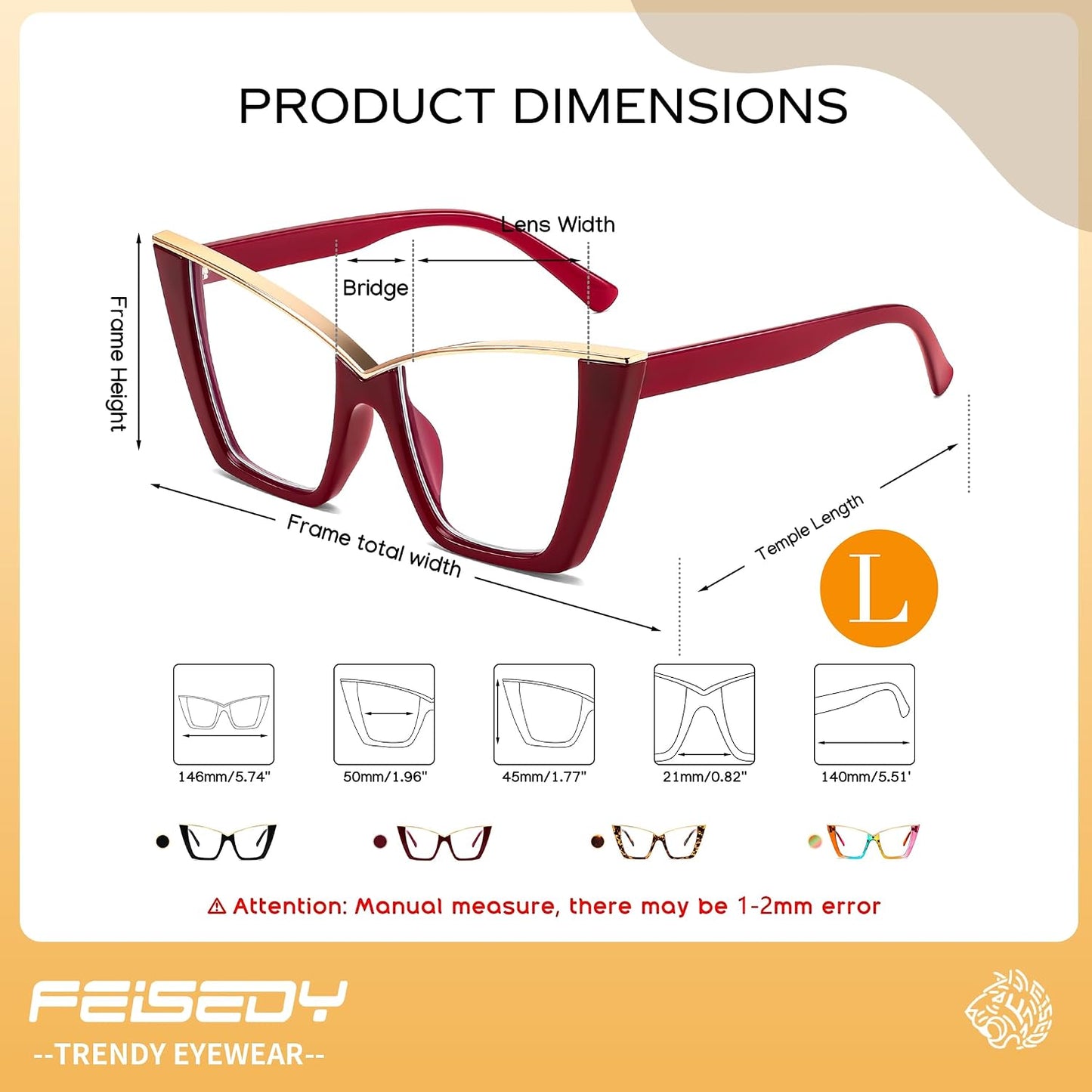 商品图片 37 | B0DGX4KTLX | FEISEDY Fashion Cat Eye Blue Light Blocking Glasses for Women Fake Retro Eyeglasses Oversized Stylish Eyewear Frame B0240