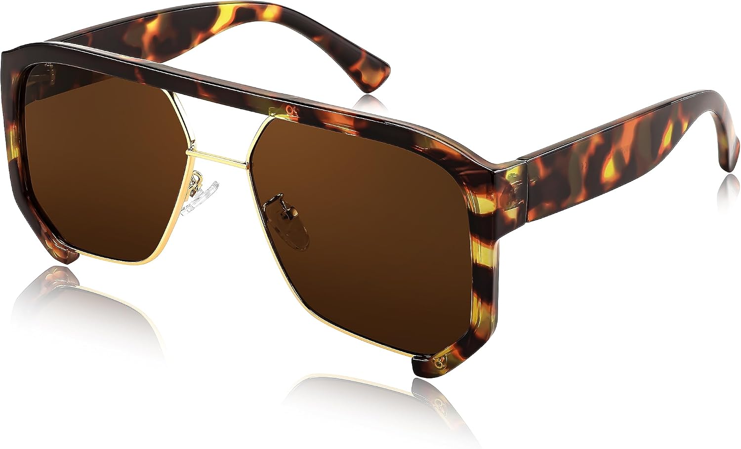 Leopard Frame Tea Lenses 006 / 55 Millimeters | B0CBVF6LZV | FEISEDY Men Women Sunglasses Aviator, Square 70s Frame, Vintage Retro Trendy UV400 Sun Glasses B2398