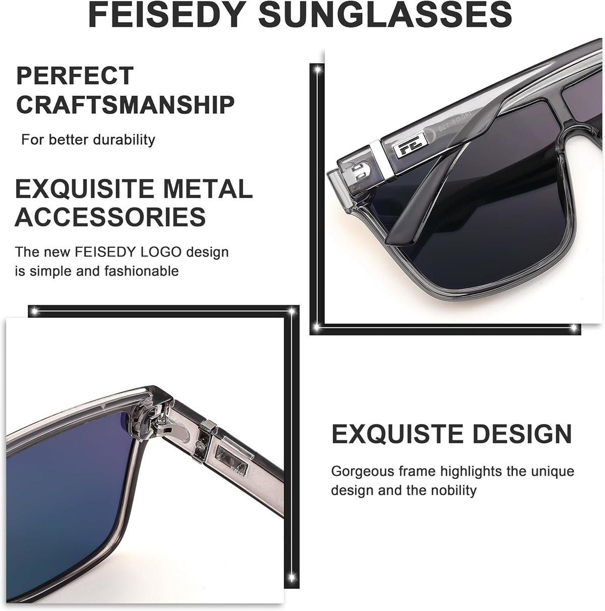 ÉÌƷͼƬ 11 | B0B2836HD6 | FEISEDY Sunglasses for Women Men, Fashion Mirrored Single Lens Shades