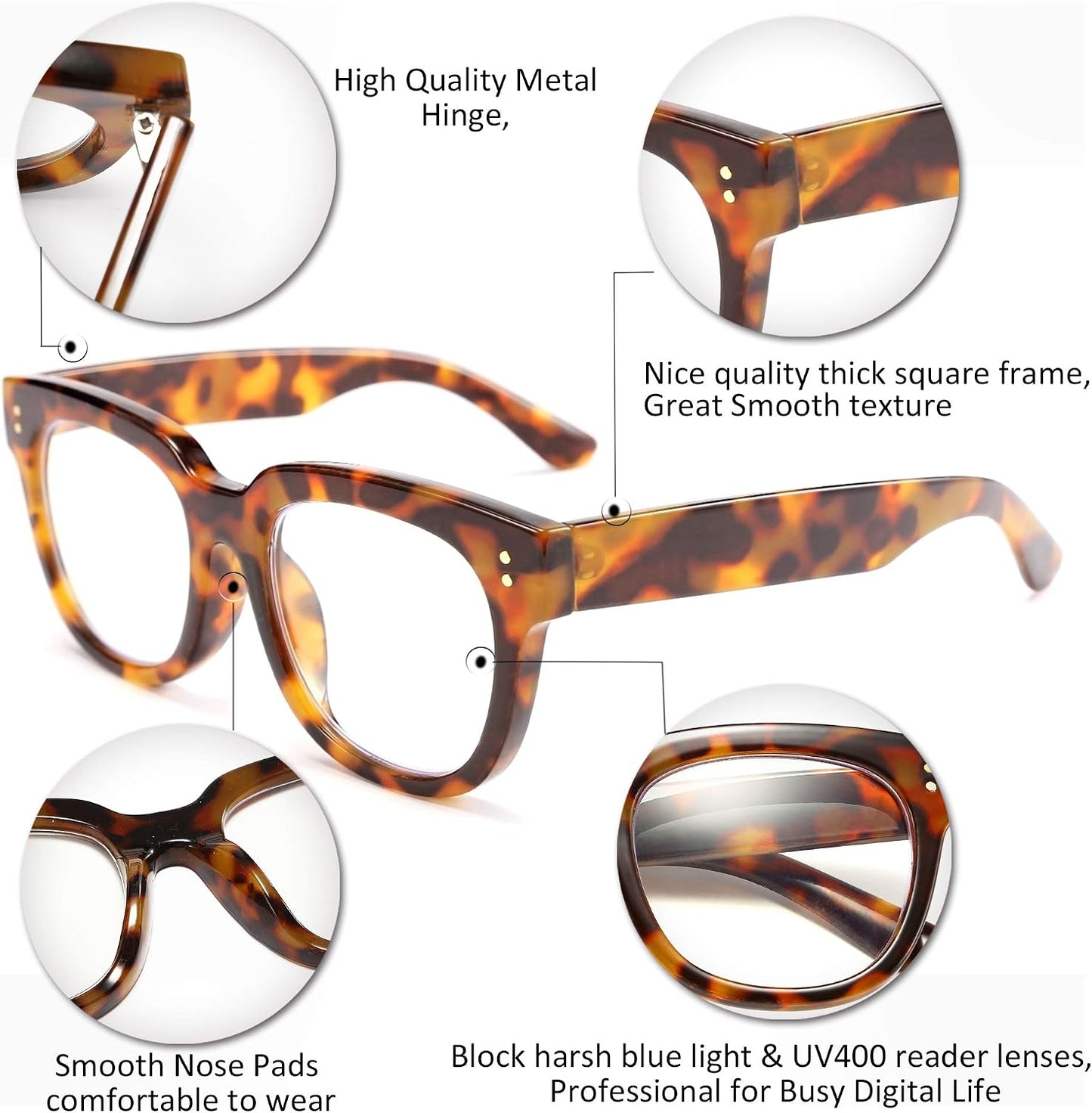 商品图片 23 | B0DBQFZT73 | FEISEDY Retro Square Thick Big Frame Blue Light Blocking Reading Glasses Anti Glare Digital Eyestrain Reader B2523