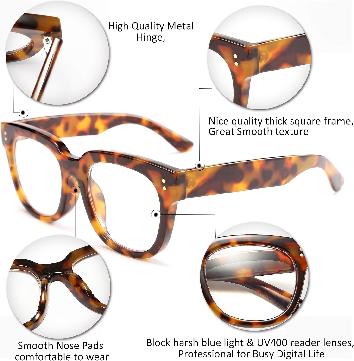 商品图片 23 | B0DBQFZT73 | FEISEDY Retro Square Thick Big Frame Blue Light Blocking Reading Glasses Anti Glare Digital Eyestrain Reader B2523