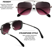 ÉÌƷͼƬ 17 | B09SDC5BD5 | FEISEDY Sunglasses Mens Women Vintage Pilot Square Trendy Metal Steampunk Fishing Driving Sun Glasses B2894