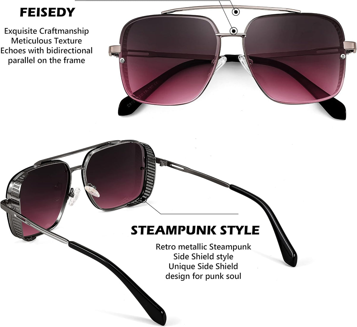 ÉÌƷͼƬ 17 | B09SDC5BD5 | FEISEDY Sunglasses Mens Women Vintage Pilot Square Trendy Metal Steampunk Fishing Driving Sun Glasses B2894