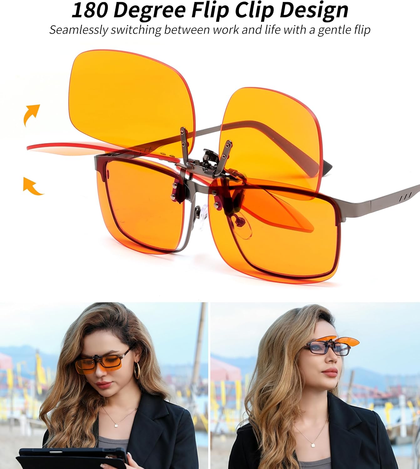 商品图片 2 | B0FZKQ9RL5 | FEISEDY Clip on Rimless One Piece Blue Light Glasses for Woman Men B0360