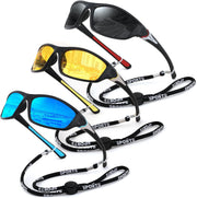 3pack-black+yellow+blue / 60 Millimeters | B0F9L7PS6Y | FEISEDY 3 Pack Polarized Sports Sunglasses for Men, Wrap Around Frame, UV400 Protection, Fishing Driving Cycling B2674