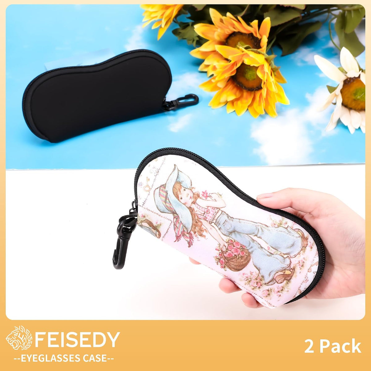 ÉÌƷͼƬ 23 | B0GFYDDD2Y | FEISEDY 2Pack Sunglasses Soft Case Ultra Light Neoprene Zipper Portable Eyeglass Pouch with Belt Clip B0385