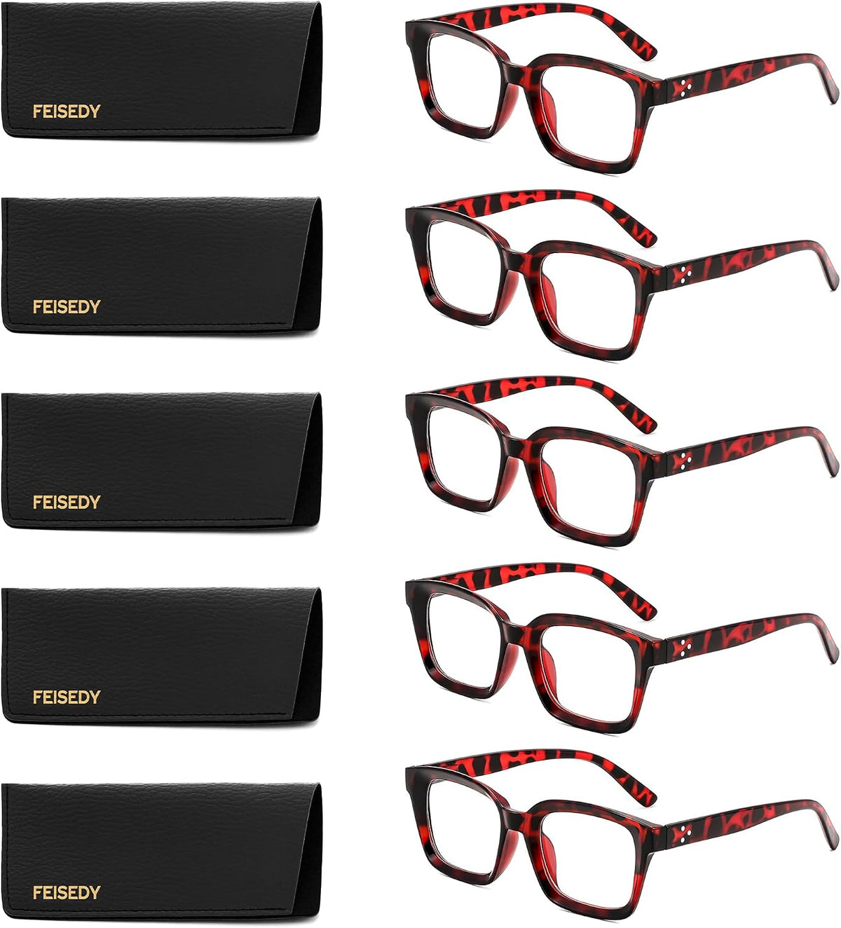 ÉÌƷͼƬ 41 | B0F7HQL9ND | FEISEDY 6/5 Pack Classic Reading Glasses Rectangular Readers B0297