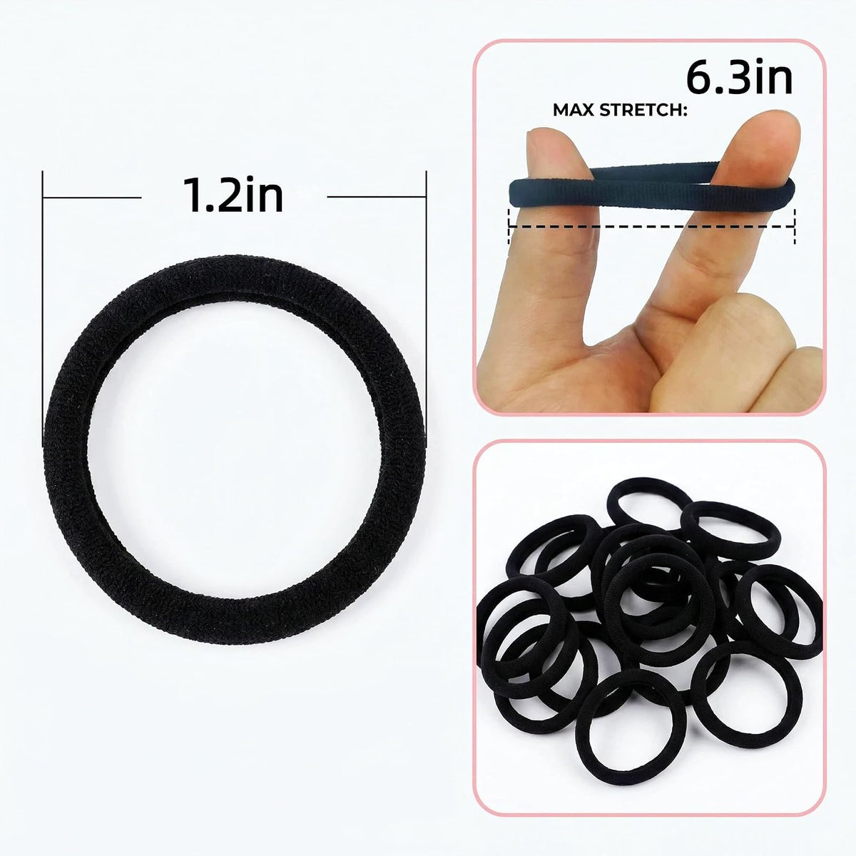 商品图片 4 | B0GZK7FT36 | 50PCS Black Hair Ties, Seamless No Damage Cotton Elastic Hair Bands, Soft Ponytail Holders for Thick Curly Heavy Hair