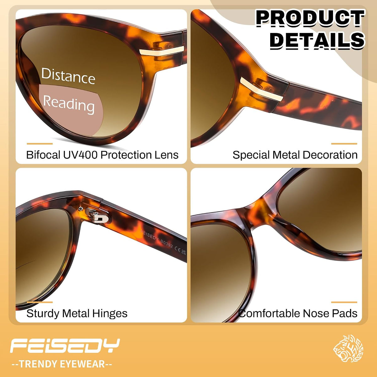 ÉÌƷͼƬ 12 | B0HDS914Y5 | FEISEDY Bifocal Sunglasses Reader Women Stylish Cat Eye Sun Readers B0392
