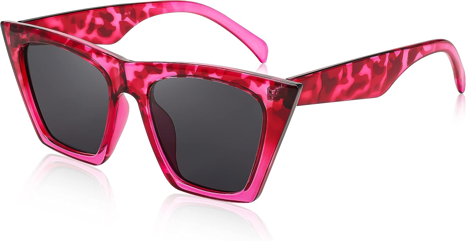 Rose Havana / 52 Millimeters | B09ZYC5CLG | FEISEDY Vintage Square Cat Eye Sunglasses Women Trendy Cateye Sunglasses B2473