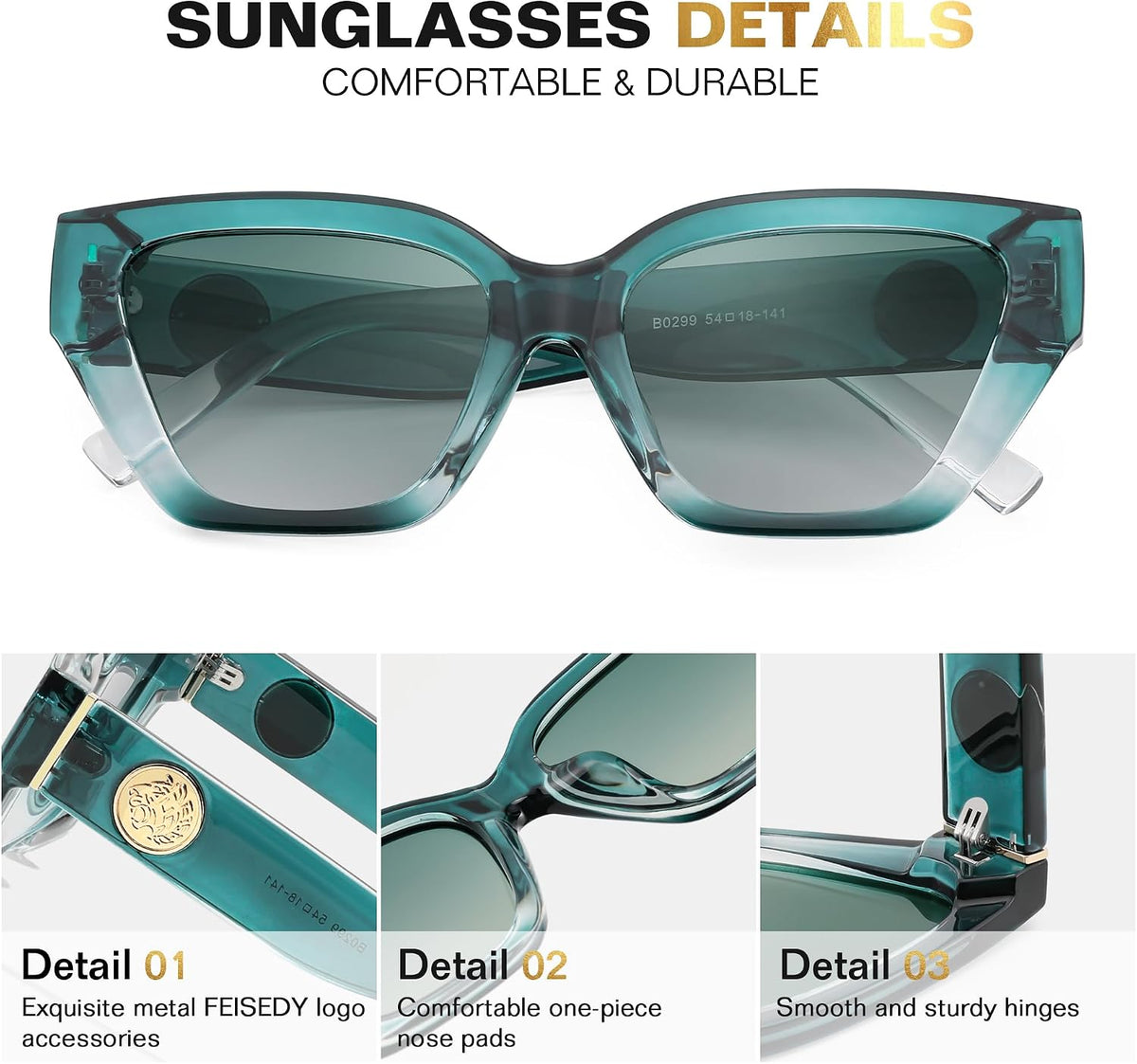 ÉÌƷͼƬ 30 | B0F8N6T6HM | FEISEDY Women's Polarized Cat Eye Sunglasses - UV400 Protection, Trendy Design for Driving & Daily Wear B0299