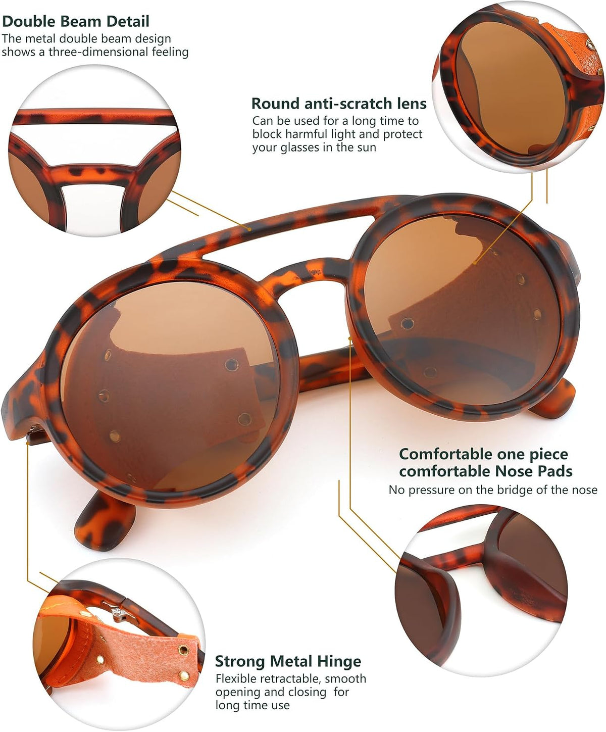 ÉÌƷͼƬ 25 | B09WN3J4YZ | FEISEDY Retro Round Steampunk Sunglasses Women Men Leatherwear B2532
