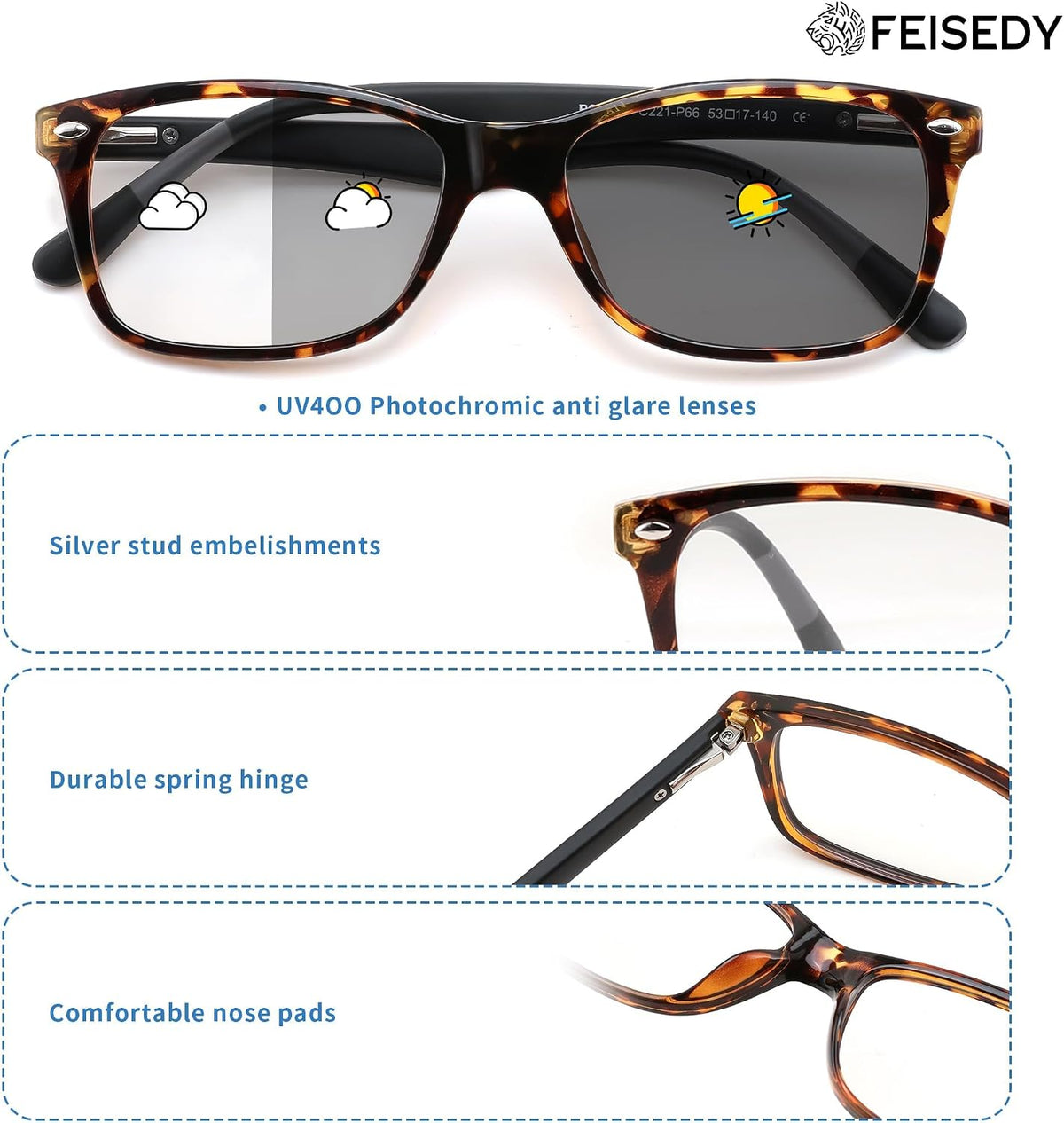 ÉÌƷͼƬ 24 | B0GKNCMTFX | FEISEDY Blue Light Blocking Photochromic Glasses UV400 Protection B1264