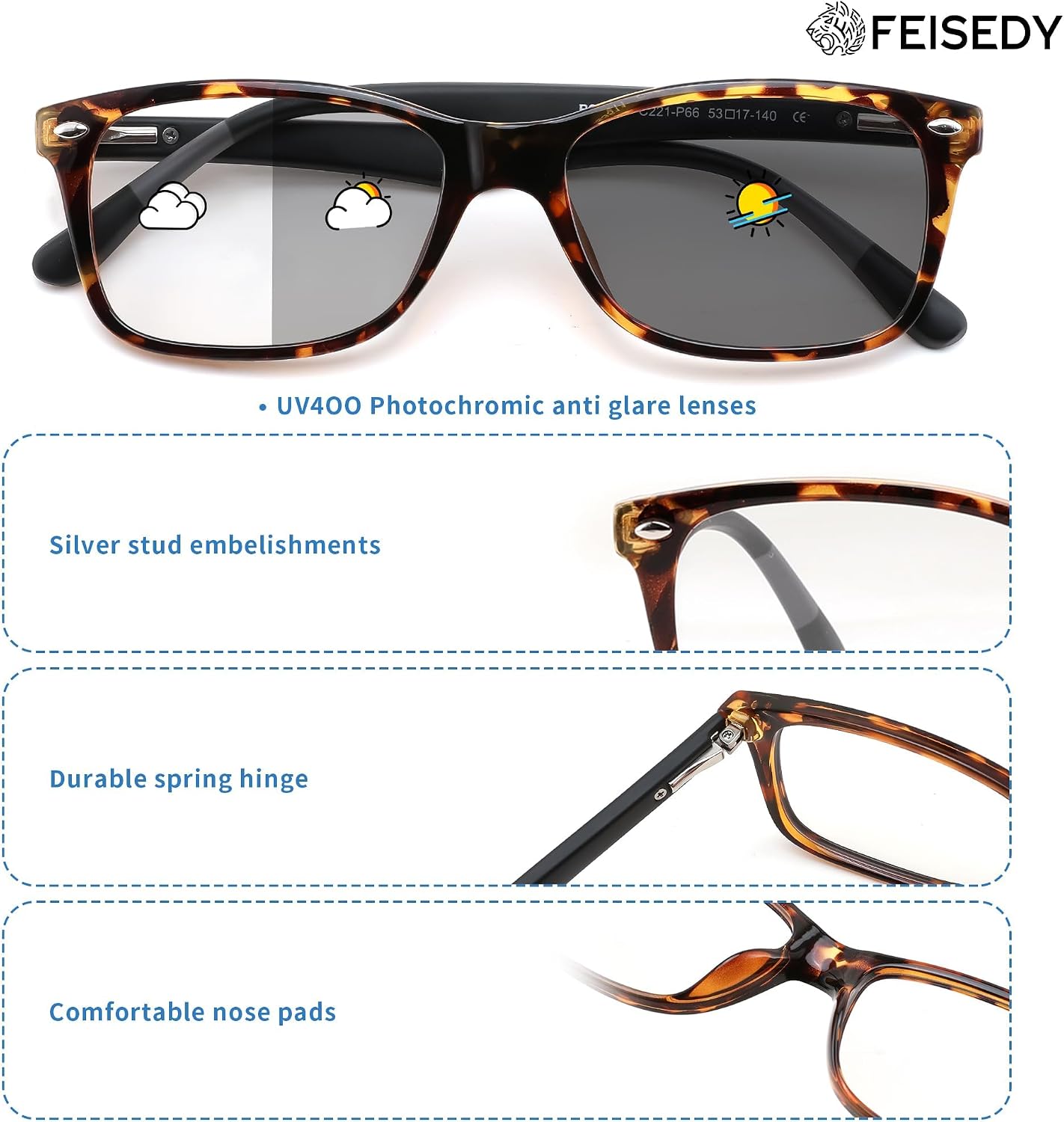 商品图片 24 | B0GKNCMTFX | FEISEDY Blue Light Blocking Photochromic Glasses UV400 Protection B1264