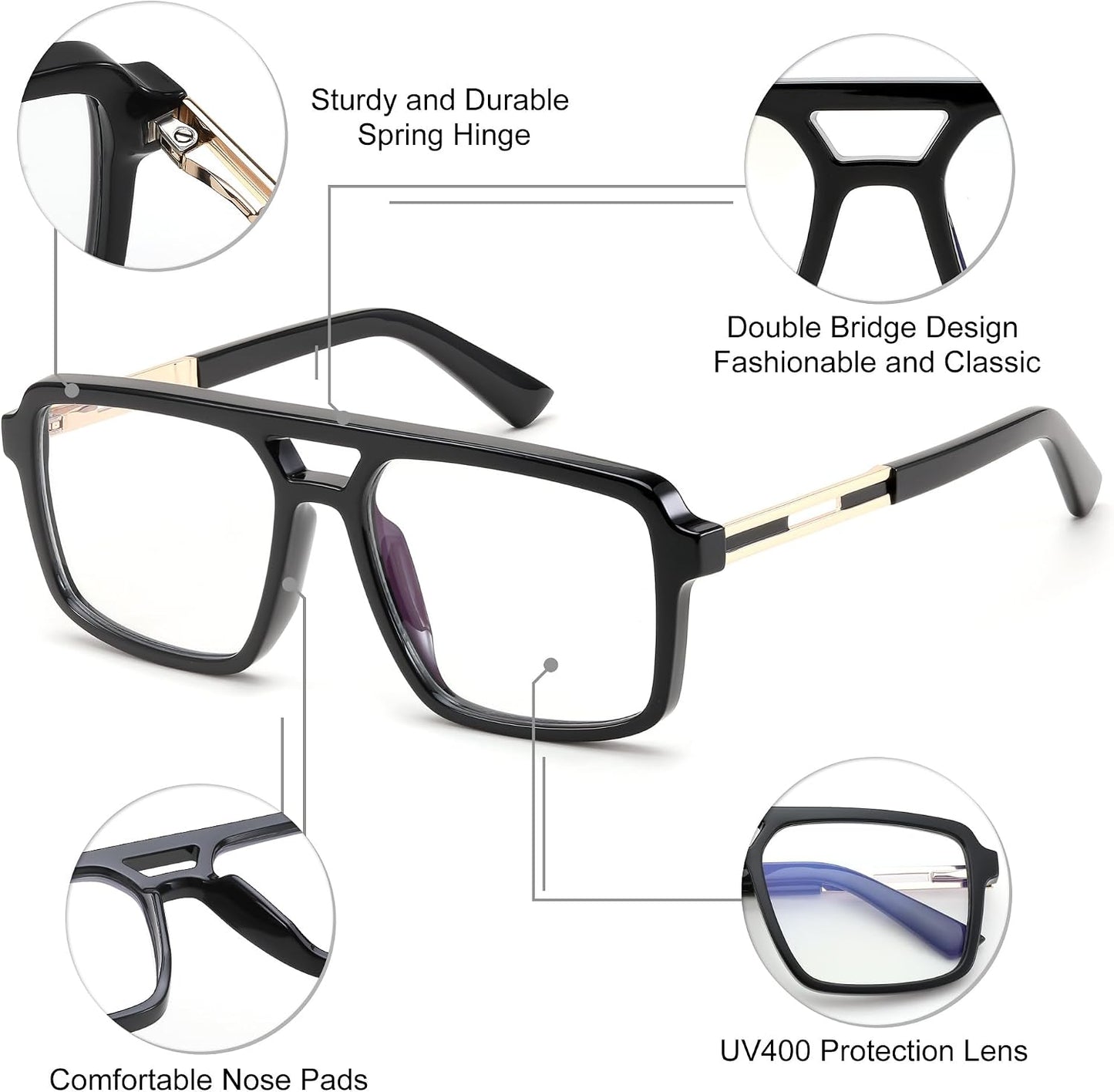 商品图片 6 | B0D9NJ18RZ | FEISEDY Retro Aviator Square Blue Light Glasses for Men Women B0209