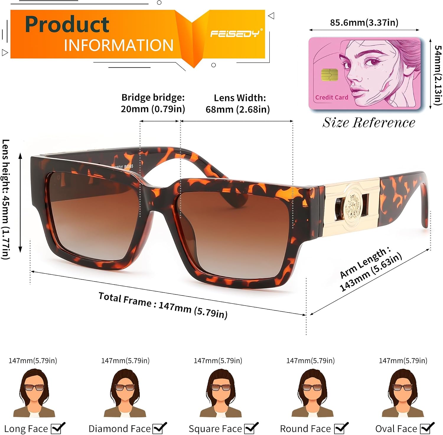 商品图片 16 | B0GD5FWDBC | FEISEDY Retro Trendy Rectangle Polarized Sunglasses for Women Men,Classic Narrow Square Sun Glasses B0314