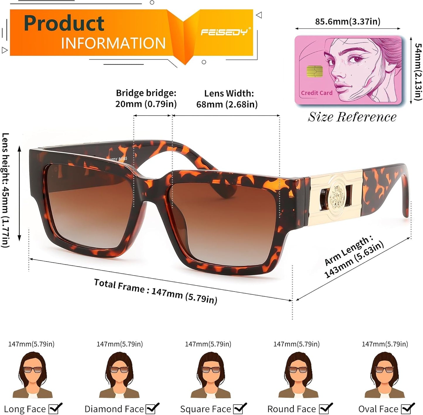 商品图片 16 | B0GD5FWDBC | FEISEDY Retro Trendy Rectangle Polarized Sunglasses for Women Men,Classic Narrow Square Sun Glasses B0314