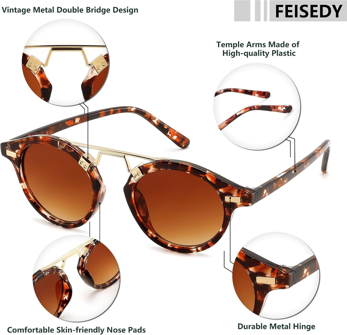 ÉÌƷͼƬ 37 | B0GX62YR7C | FEISEDY Retro Round Metal Brow Sunglasses for Women for Small Face B0427