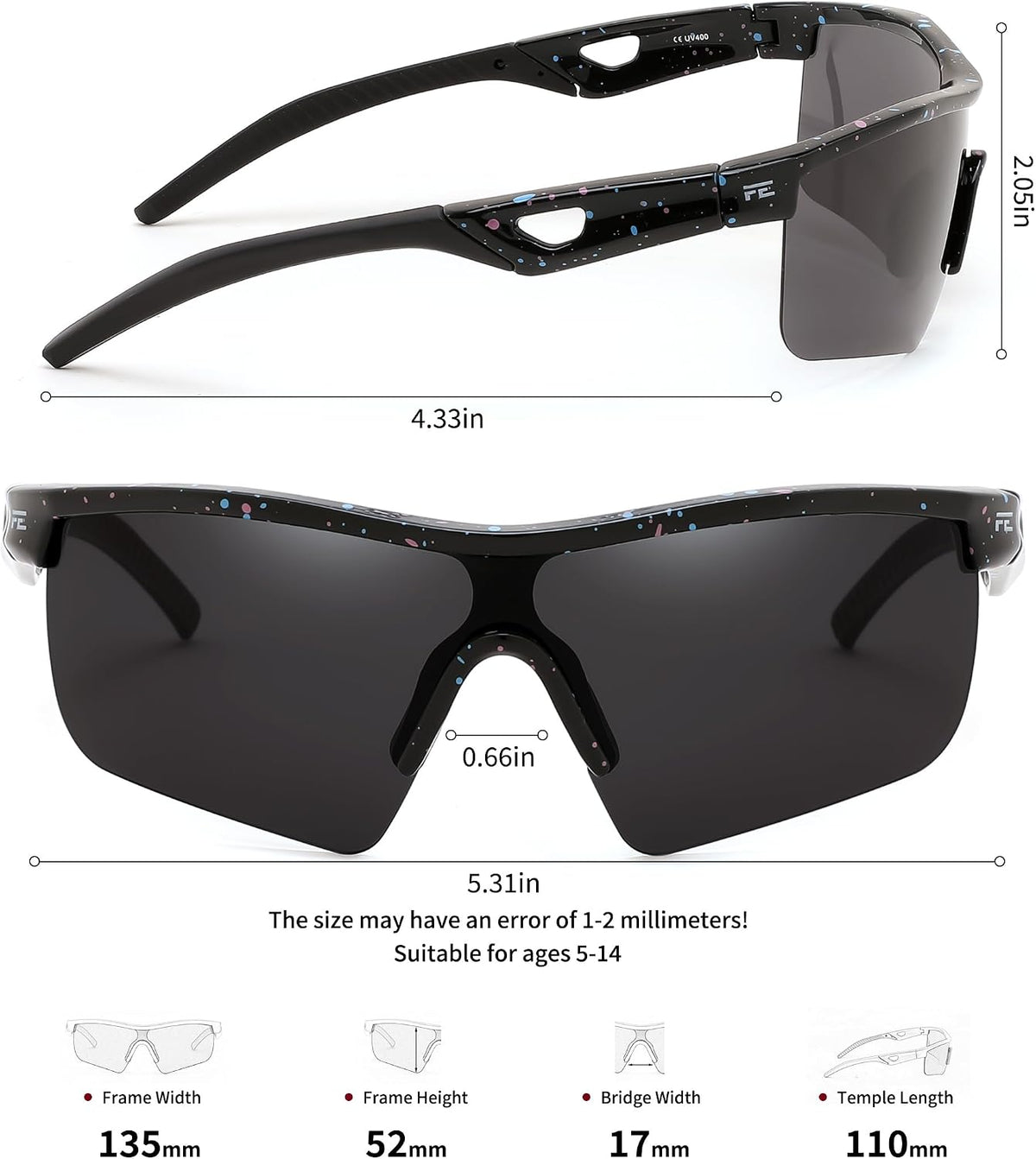 ÉÌƷͼƬ 14 | B07JZ18KMZ | FEISEDY Kids Polarized Sports Sunglasses, TR90 UV400 Baseball Cycling