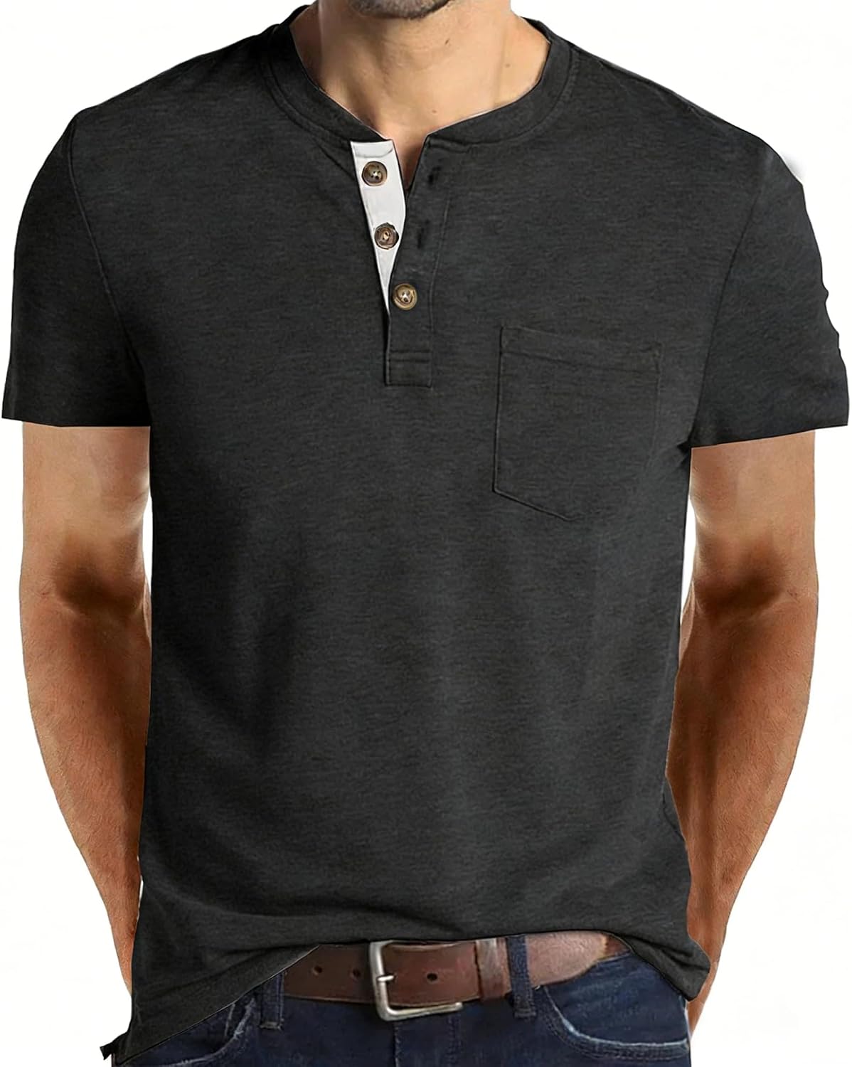 X-Large / Black|short Sleeved | B0GJLGKHDP | Men's Long/Short Sleeve Polo Shirt, Soft Cotton Pocket Crew Tee Classic Men Shirts Casual Henley T-Shirt for Golf Daily Wear