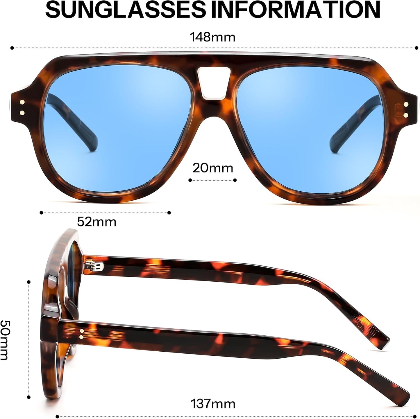 商品图片 17 | B0H1WK6BZT | FEISEDY Retro Aviator Polarized Sunglasses Men Women Trendy Square B0433
