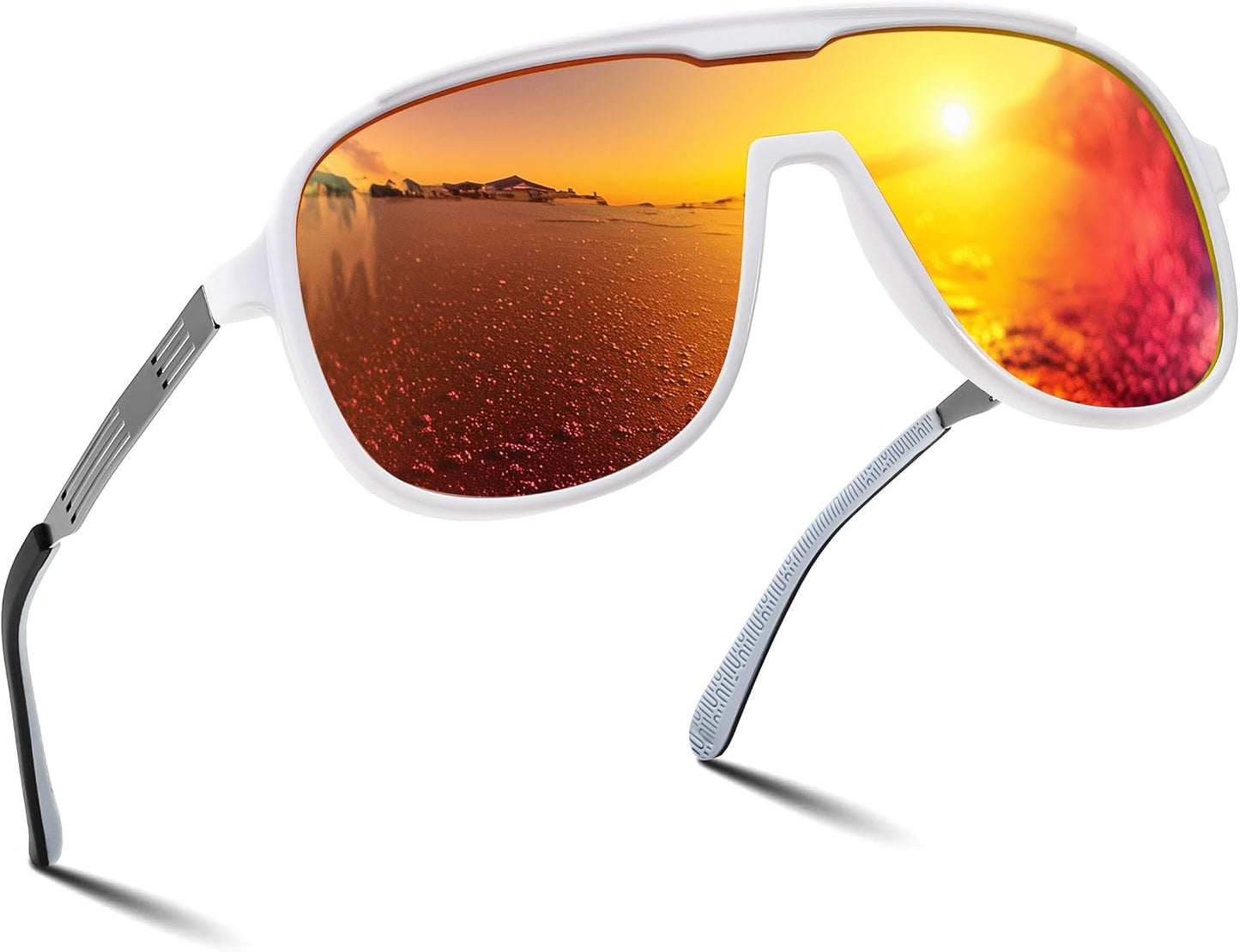 White Frame and Red Lens / 58 Millimeters | B0DSV4XHDN | FEISEDY Polarized Sunglasses Men Women Mirrored One Piece Lens B0277