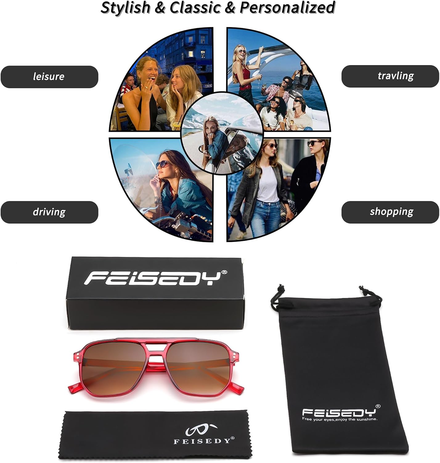 商品图片 88 | B09J8999GR | FEISEDY Retro Square Aviator Sunglasses Women Men 70s Vintage Trendy Plastic Frame Sun Glasses B2835