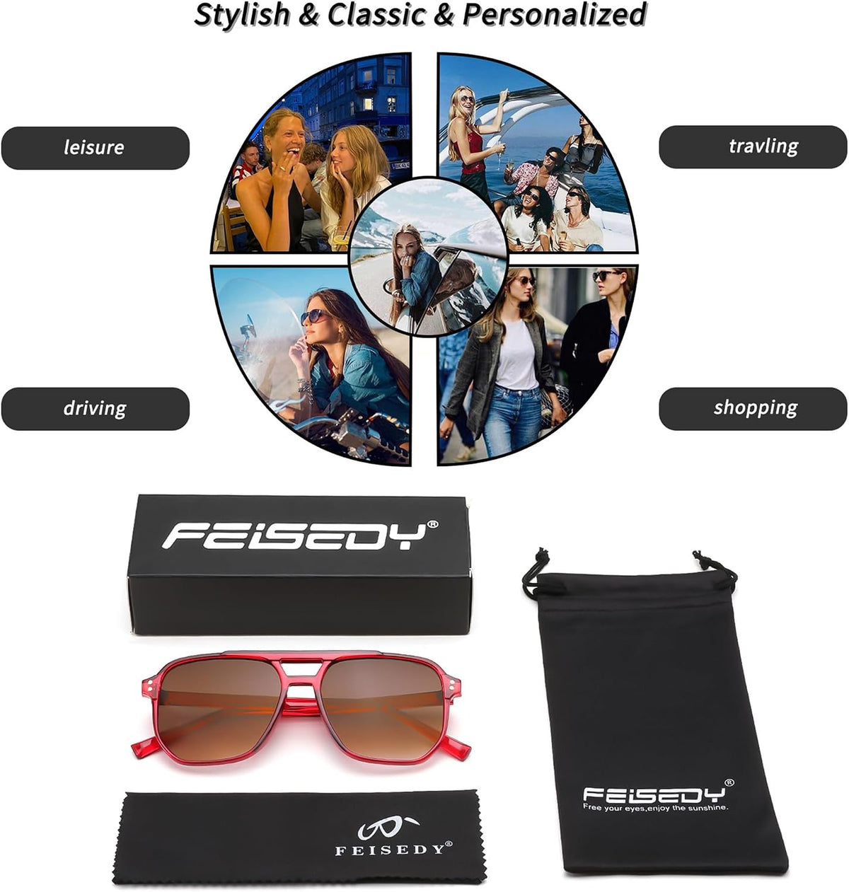 商品图片 88 | B09J8999GR | FEISEDY Retro Square Aviator Sunglasses Women Men 70s Vintage Trendy Plastic Frame Sun Glasses B2835