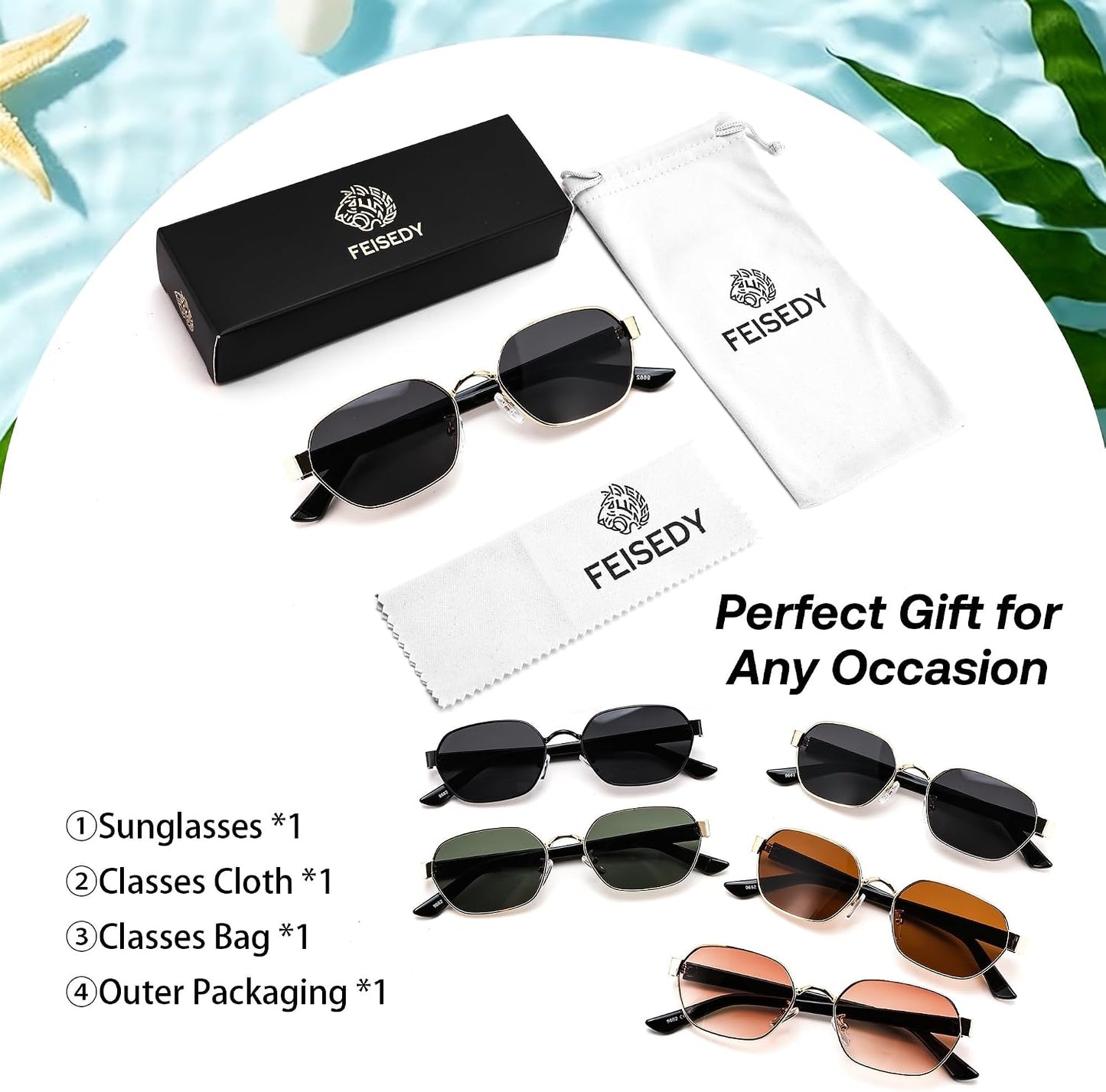 商品图片 35 | B0GY42ZV46 | FEISEDY Women and Men UV400 Protection Sunglasses, Polygon Square Metal Frame Retro Stylish Shades B0452