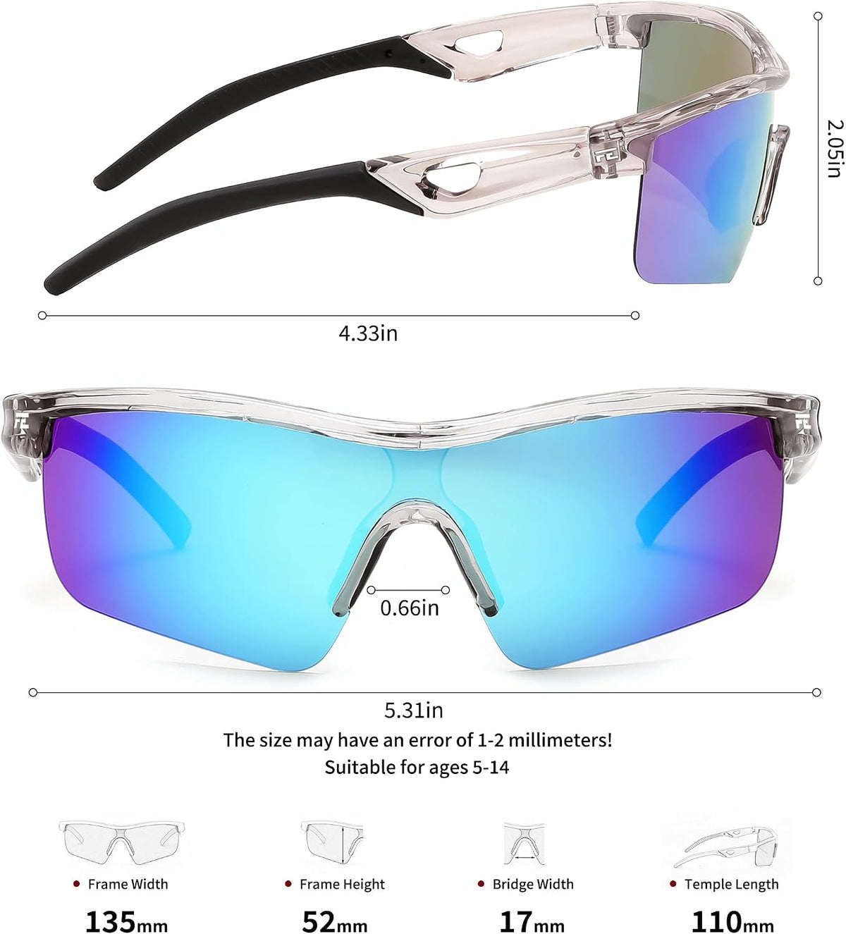 ÉÌƷͼƬ 165 | B07JZ18KMZ | FEISEDY Kids Polarized Sports Sunglasses, TR90 UV400 Baseball Cycling