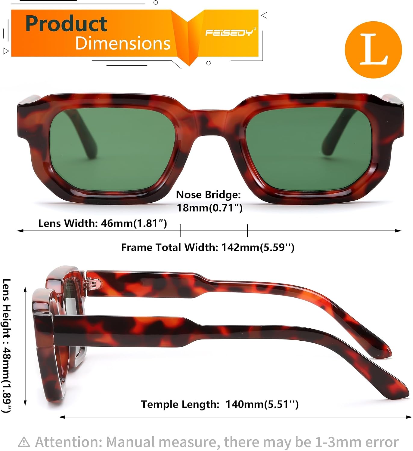 商品图片 4 | B0D7H6TB3G | FEISEDY Retro Small Rectangle Sunglasses Women Men Fashion Thick Frame Chunky Square Shades B0202