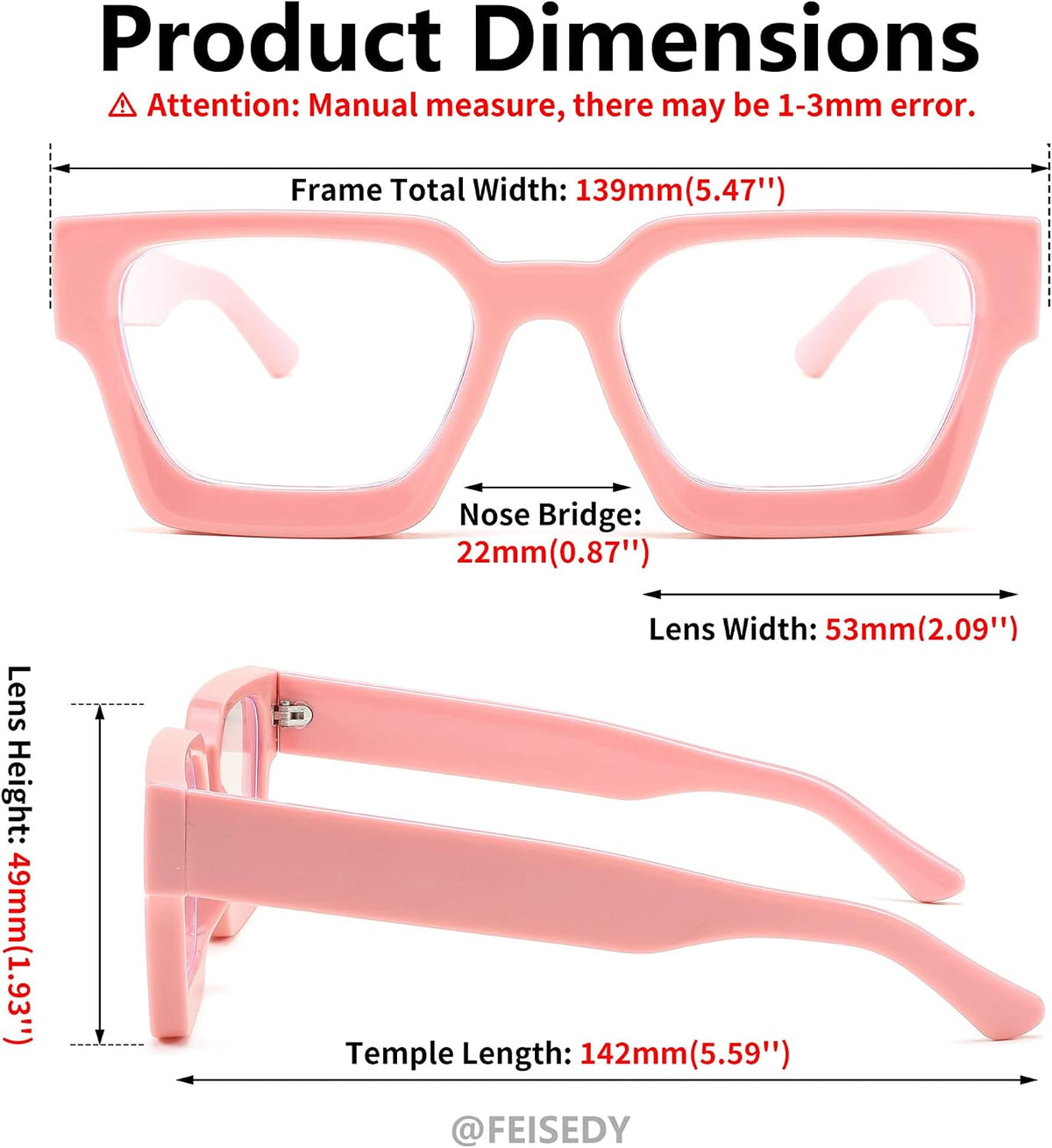 商品图片 12 | B0C1SQ2TX3 | FEISEDY Blue Light Blocking Glasses Thick Computer Eyewear Retro 90s Square Frame B2383