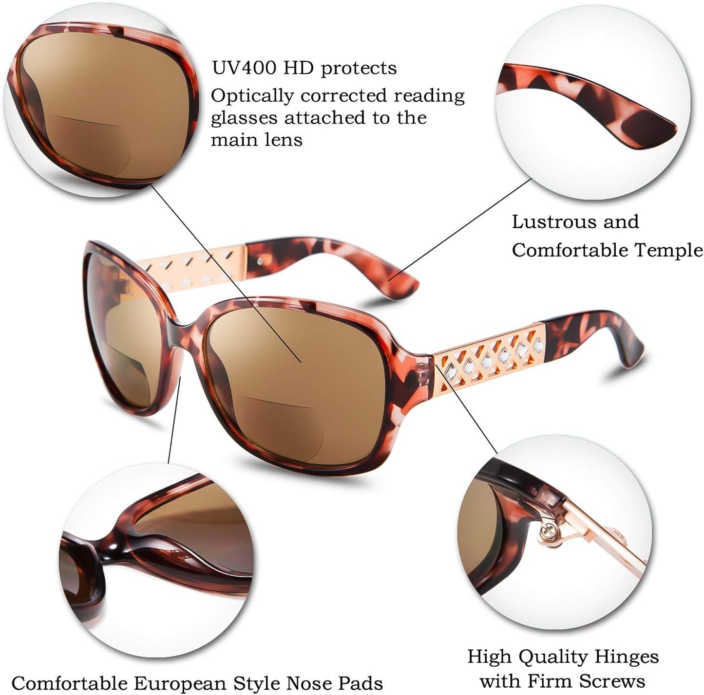 商品图片 5 | B07W4CF5Y8 | FEISEDY Womens Bifocal Reading Sunglasses Jackie O Fashion Sun Readers Glasses B2513