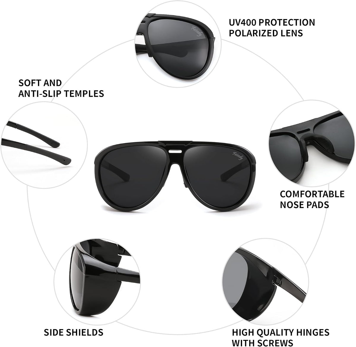 ÉÌƷͼƬ 4 | B0CT5M1L9R | FEISEDY Polarized Aviator Sunglasses Men Women Oversized Round Steampunk Sunglasses Side Shield Goggles B0095