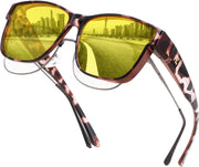 Khaki Tortoise Frame & Yellow Lens / 63 Millimeters | B0G4CWWNH1 | FEISEDY Night Vision Driving Glasses Anti Glare Fit Over Glasses for Men Women Polarized Nighttime B0250