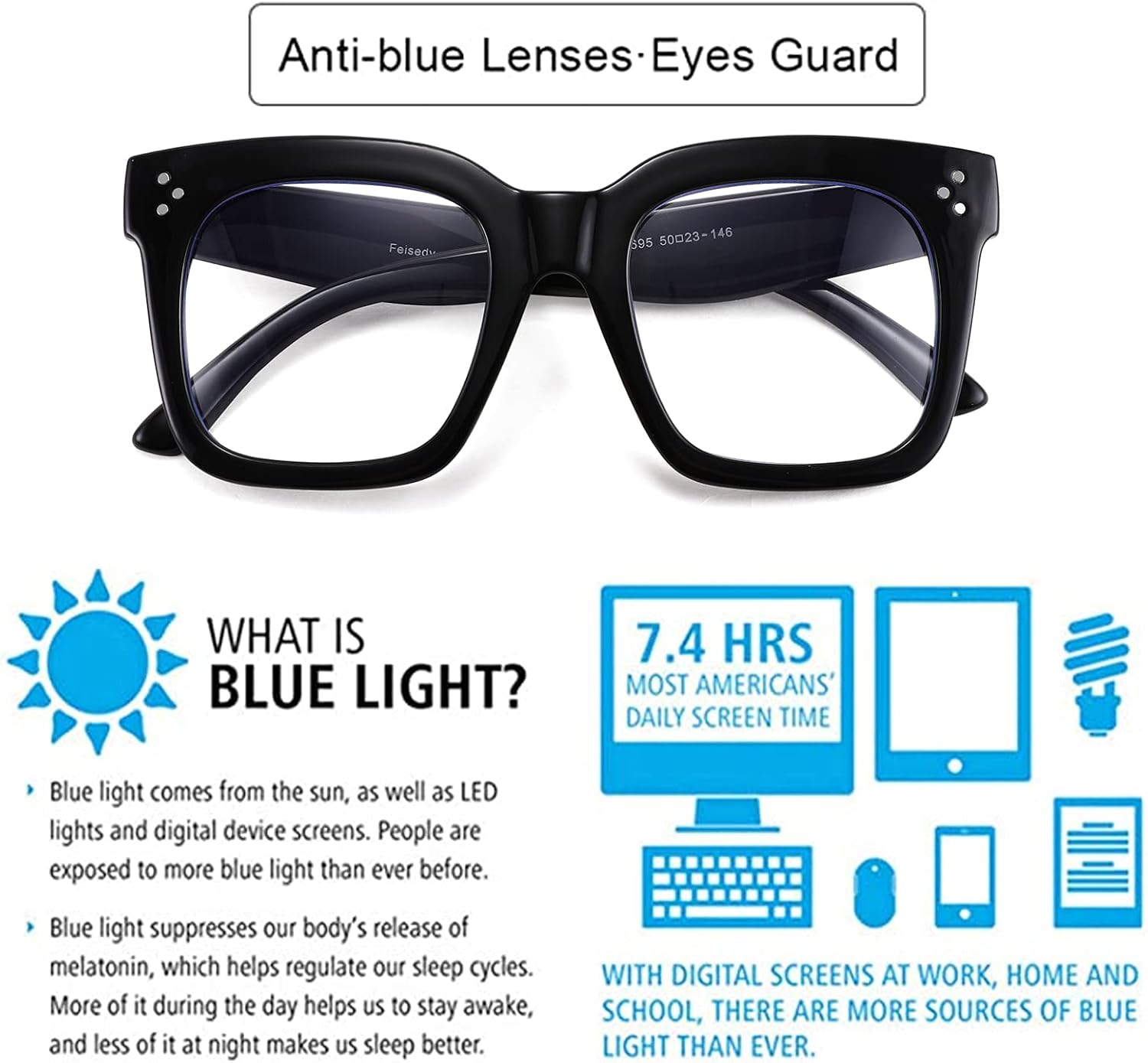 商品图片 2 | B08ZMQ47KD | FEISEDY Blue Light Blocking Reading Glasses Oversized Readers Designer Luxury Square Eyewear Frame B2695FR