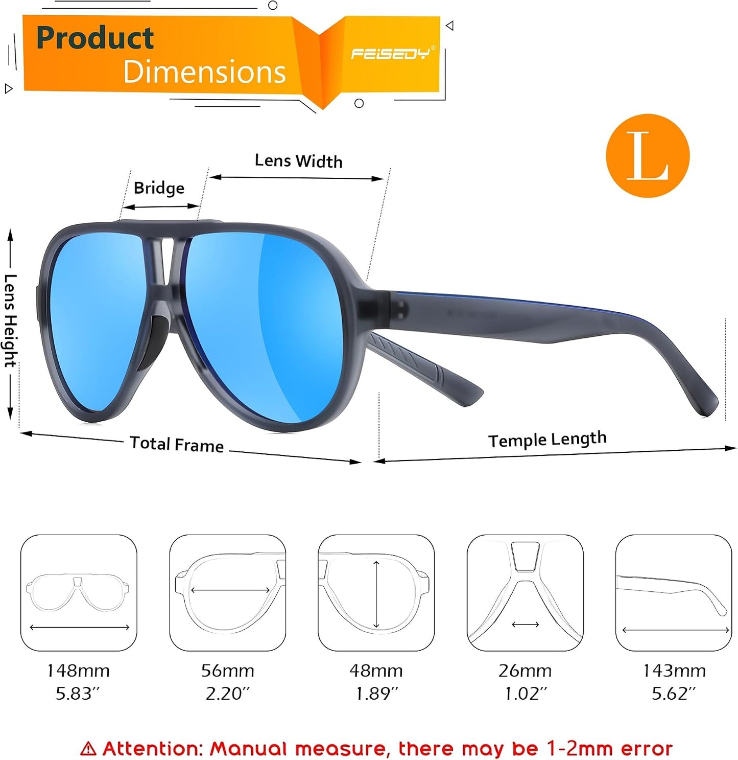 商品图片 24 | B0D425WLDN | FEISEDY Polarized Sunglasses, TAC HD Lens, TR-90 Frame Lightweight, Retro Sunglasses for Women Men UV400 Protection B0171