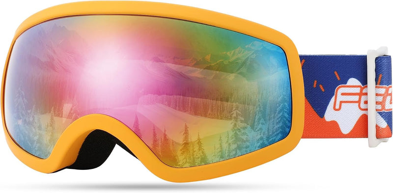 Orange Frame & Red Mirrored Lens (Vlt 11%) | B0CHF54SW8 | FEISEDY Kids Ski Goggles,Snowboard Goggles for Boys Girl Youth,OTG Anti Fog UV Protection Snow Goggles B0019