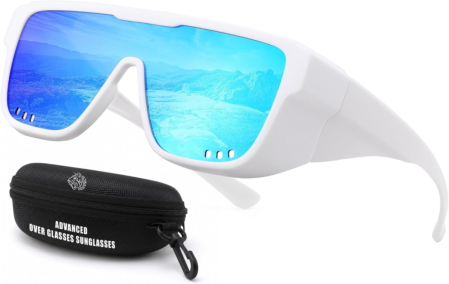 Matte White Frame & Blue Mirror Lenses / 133 Millimeters | B0H2Z7MPHK | FEISEDY Fit Over Glasses Polarized Sunglasses for Men Women B0456
