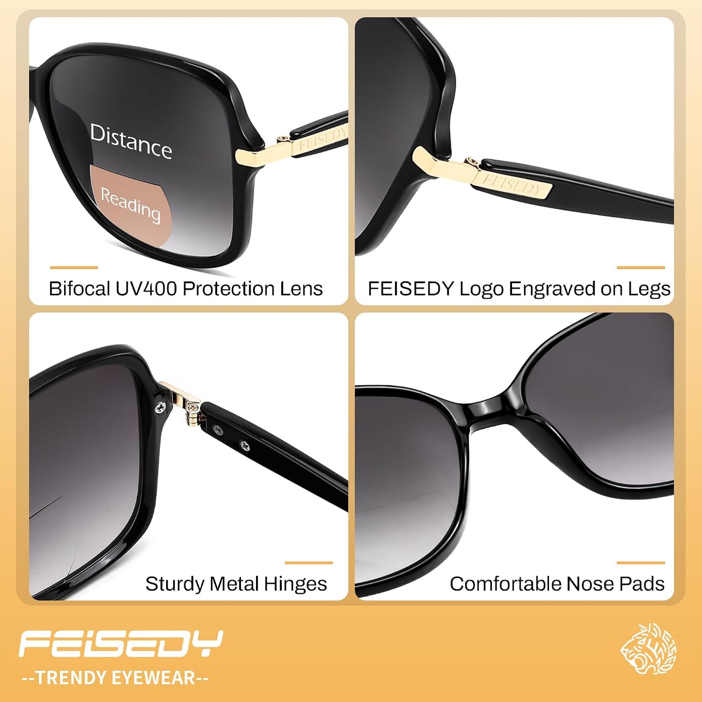 商品图片 4 | B0GT132JWH | FEISEDY Women Bifocal Sunglasses Reader UV400 Protection B0351 | Butterfly Sun Reader, Fashion Outdoor Reading Glasses