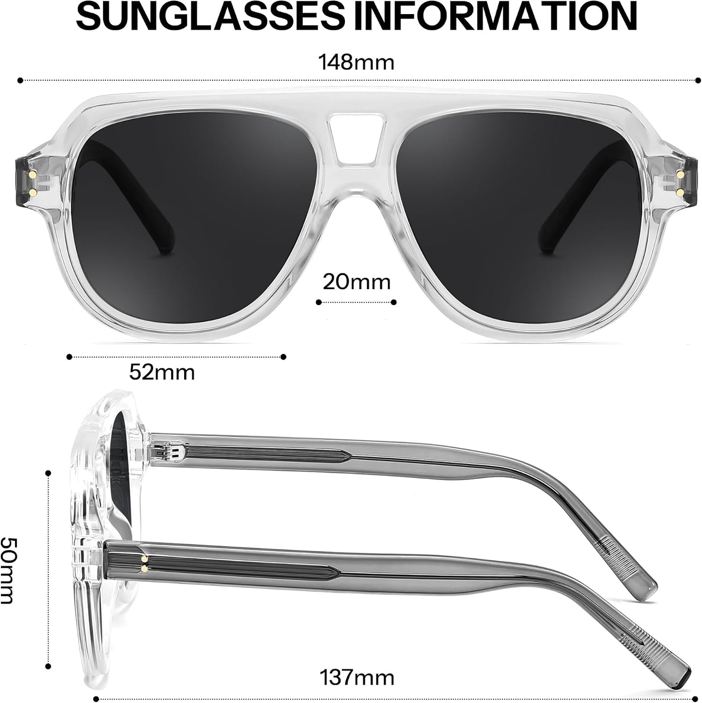 商品图片 12 | B0H1WK6BZT | FEISEDY Retro Aviator Polarized Sunglasses Men Women Trendy Square B0433